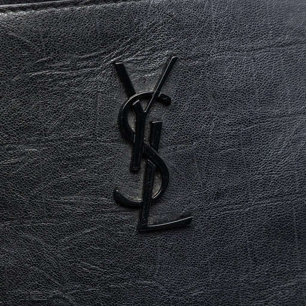 Saint Laurent Croc Embossed Leather Monogram Zip Pouch Black Leather Very good - Box View
