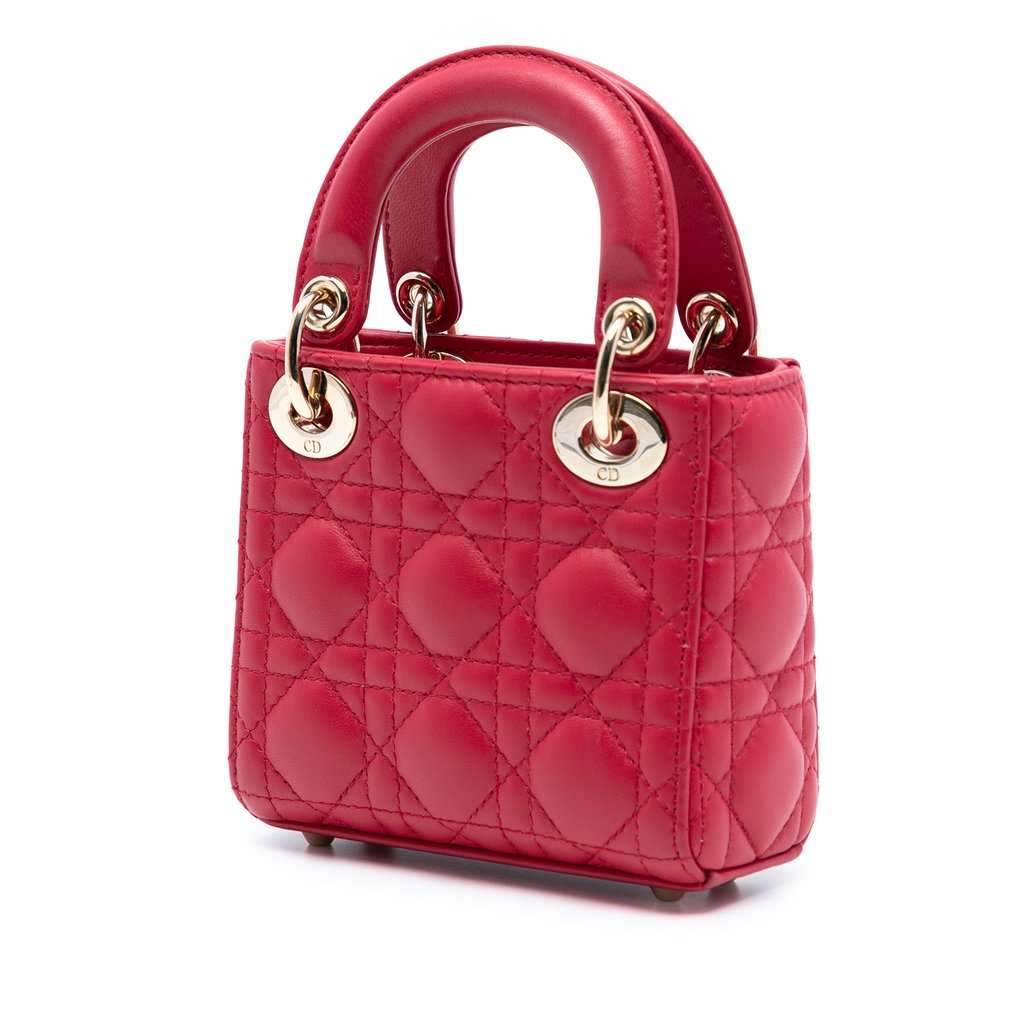 Dior Micro Lambskin Cannage Lady Dior Red Leather Very good condition - Back View
