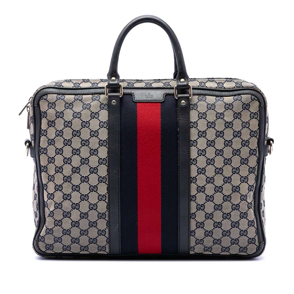 Gucci GG Canvas Web Briefcase Beige Very good condition - Front View
