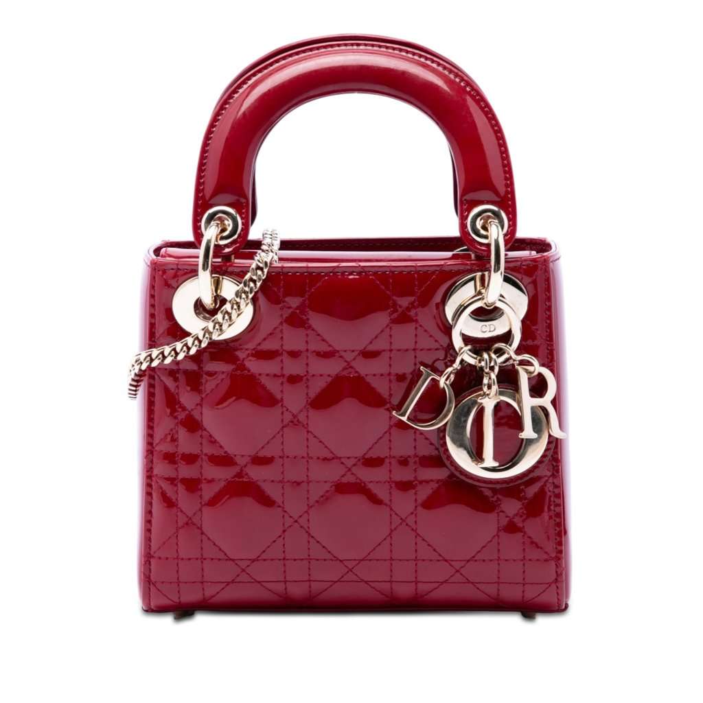 Dior Mini Patent Cannage Lady Dior Red Leather Very good condition - Front View