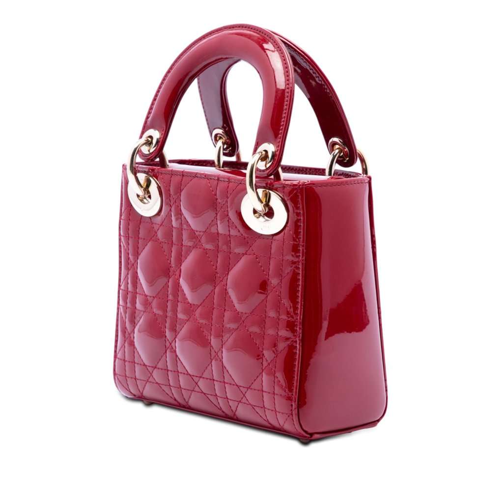 Dior Mini Patent Cannage Lady Dior Red Leather Very good condition - Back View