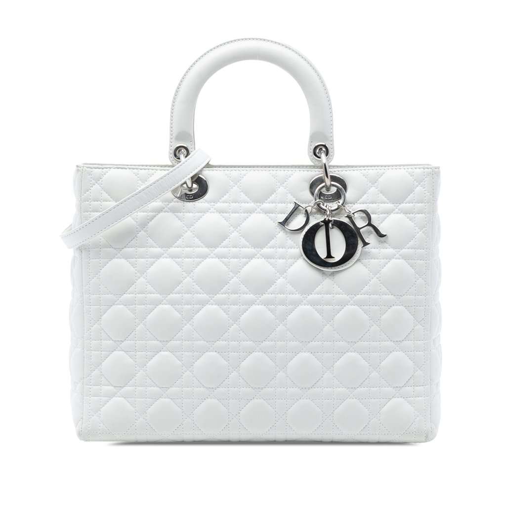 Dior Large Lambskin Cannage Lady Dior White Leather Very good - Front View
