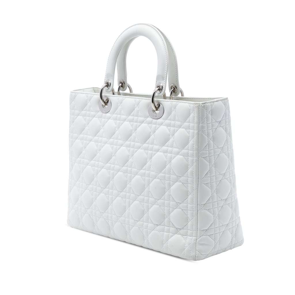 Dior Large Lambskin Cannage Lady Dior White Leather Very good - Back View