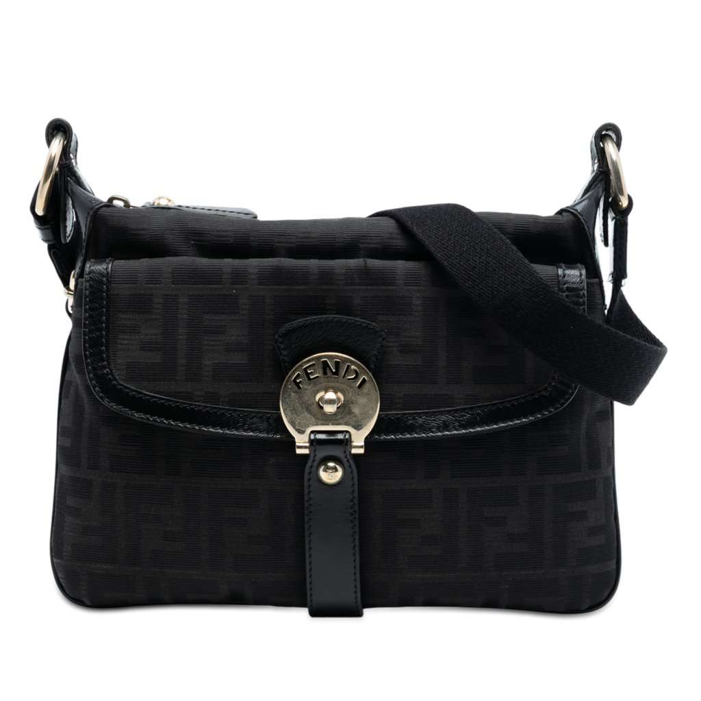 Fendi Zucca Canvas Chef Zip Crossbody Black Very good - Front View