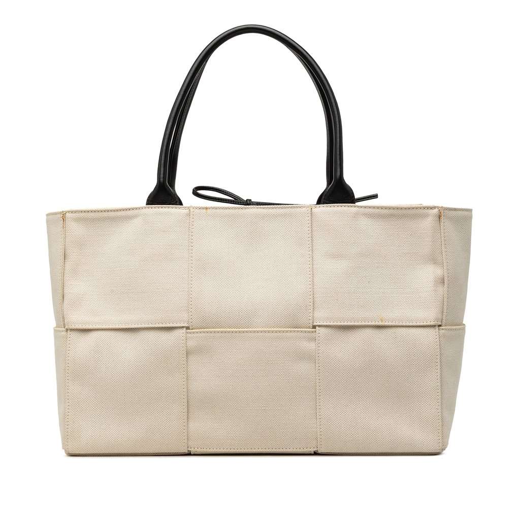 Bottega Veneta Medium Canvas Maxi Intrecciato Arco Tote White Very good - Front View