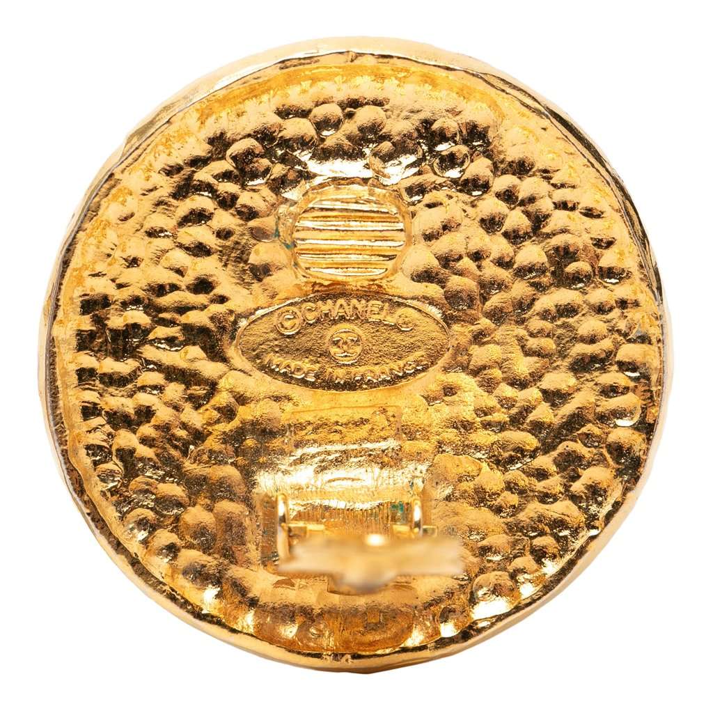 Chanel Gold Plated Crest Round Clip On Earrings Gold Metal Very good - Inside View