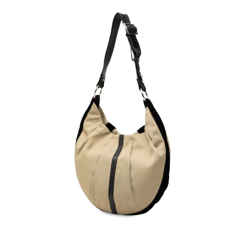 Saint Laurent Canvas and Velvet Rive Gauche Pleated Hobo Beige Very good - Back View