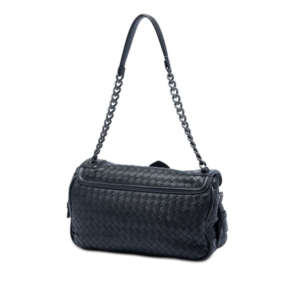 Bottega Veneta Nappa Intrecciato Rialto Shoulder Bag Black Leather Very good - Back View