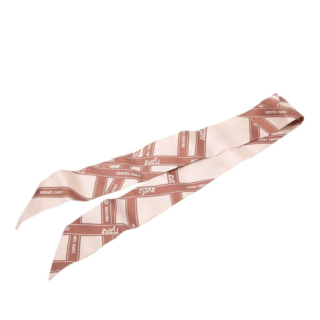 Hermès Bolduc Silk Twilly Scarf Pink Never worn - Front View