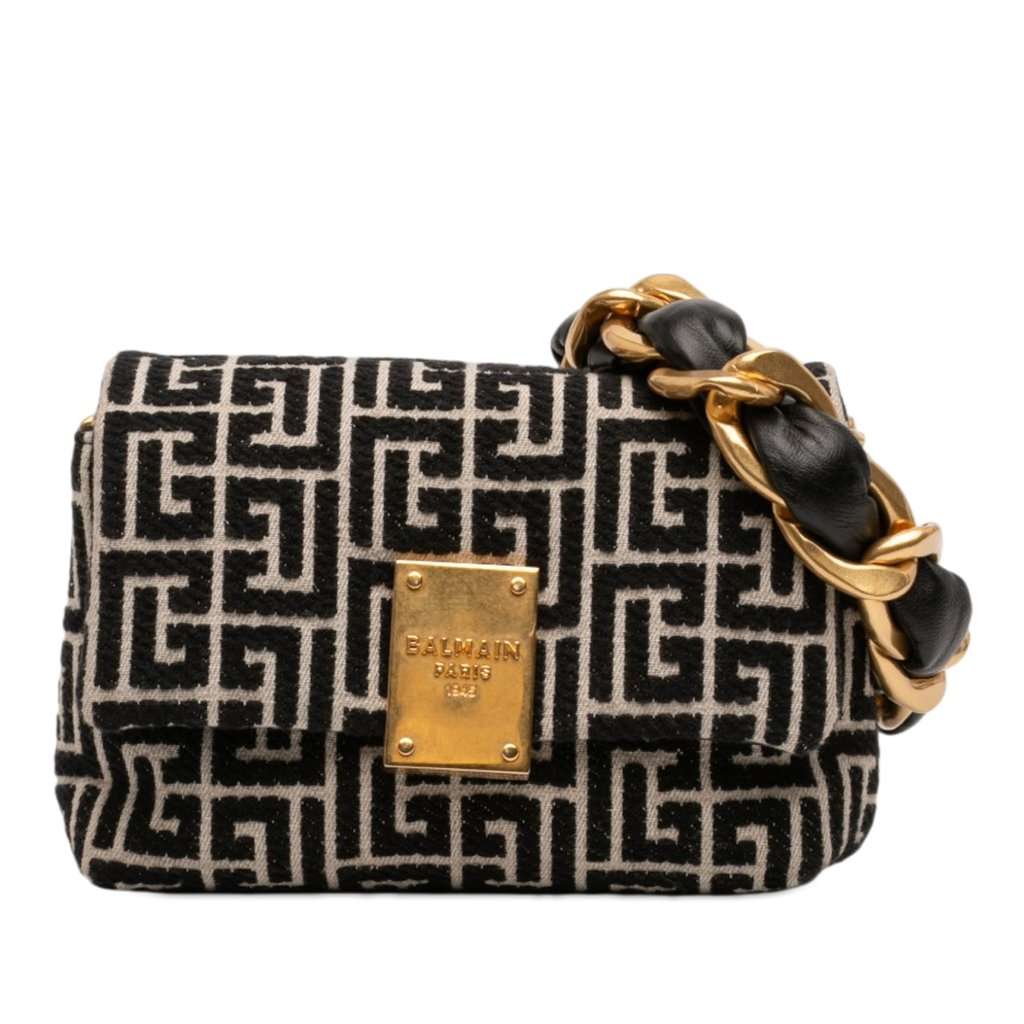 Balmain Mini Monogram Jacquard 1945 Crossbody Black Very good condition - Front View