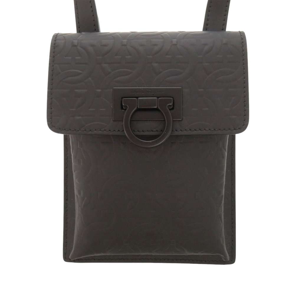 Salvatore Ferragamo Gancini Embossed Leather Phone Pouch Crossbody Black Leather Very good condition - Front View