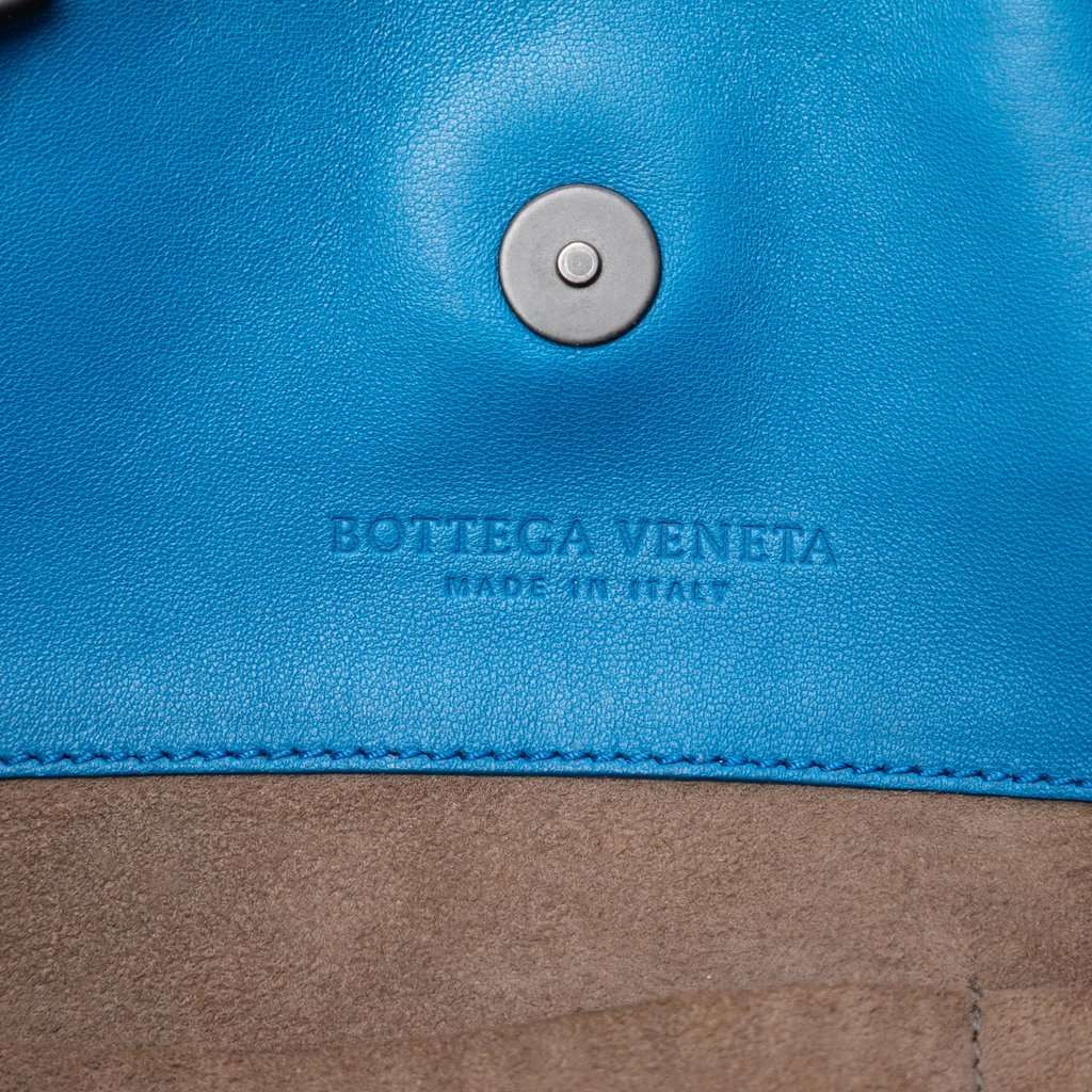 Bottega Veneta Medium Nappa Intrecciato Double Chain Tote Blue Leather Very good condition - Box View