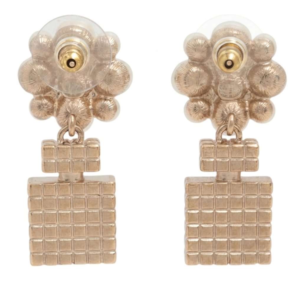 Chanel CC Gold Plated Faux Pearl Strass Push Back Earrings Gold Metal Very good condition - Inside View