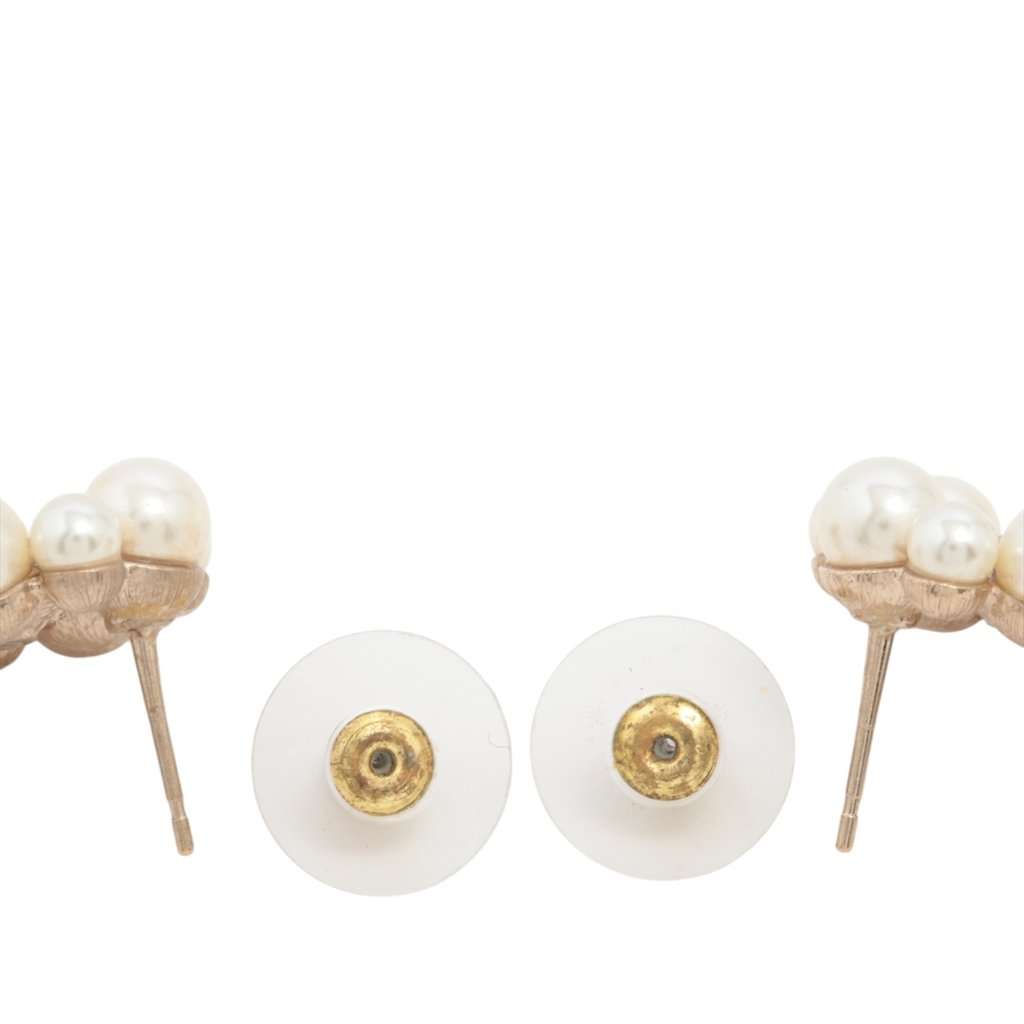 Chanel CC Gold Plated Faux Pearl Strass Push Back Earrings Gold Metal Very good condition - Box View
