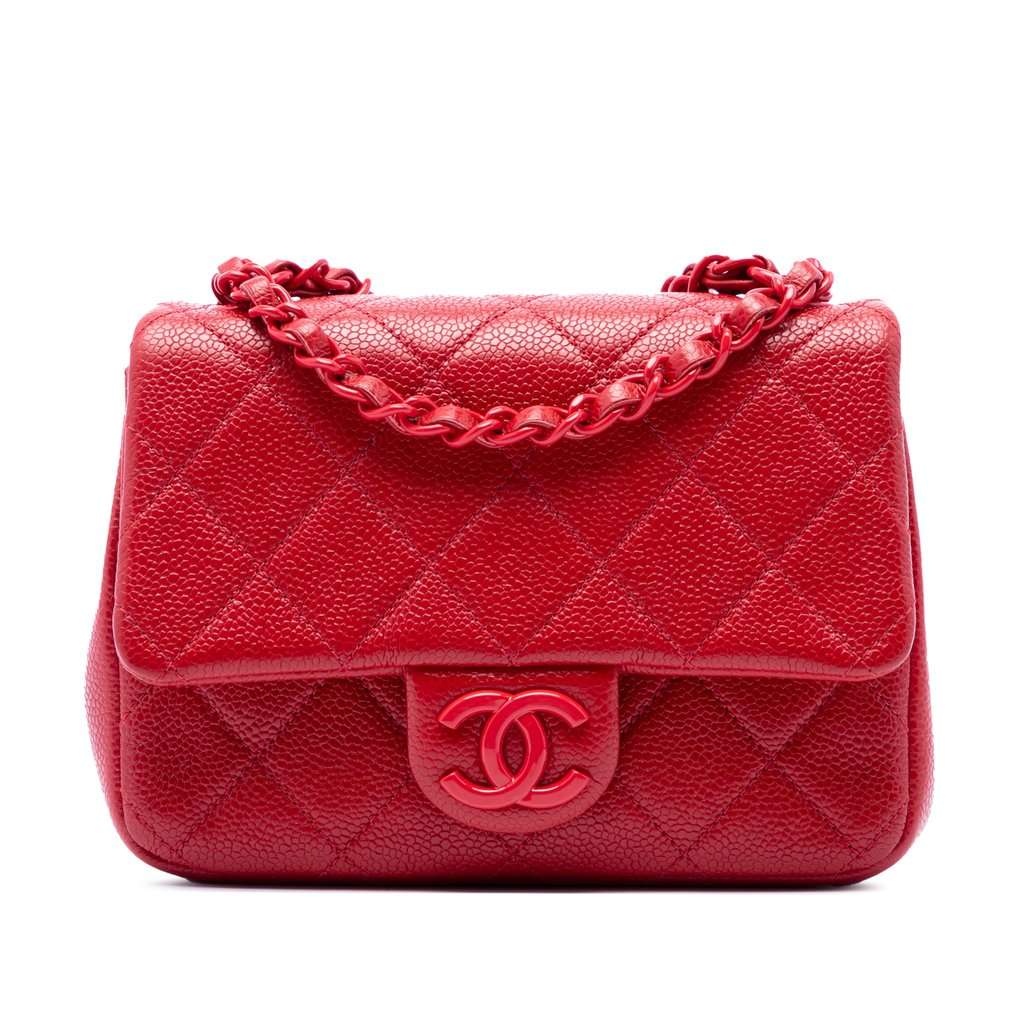 Chanel Mini Square Caviar Incognito Flap Red Leather Very good condition - Front View