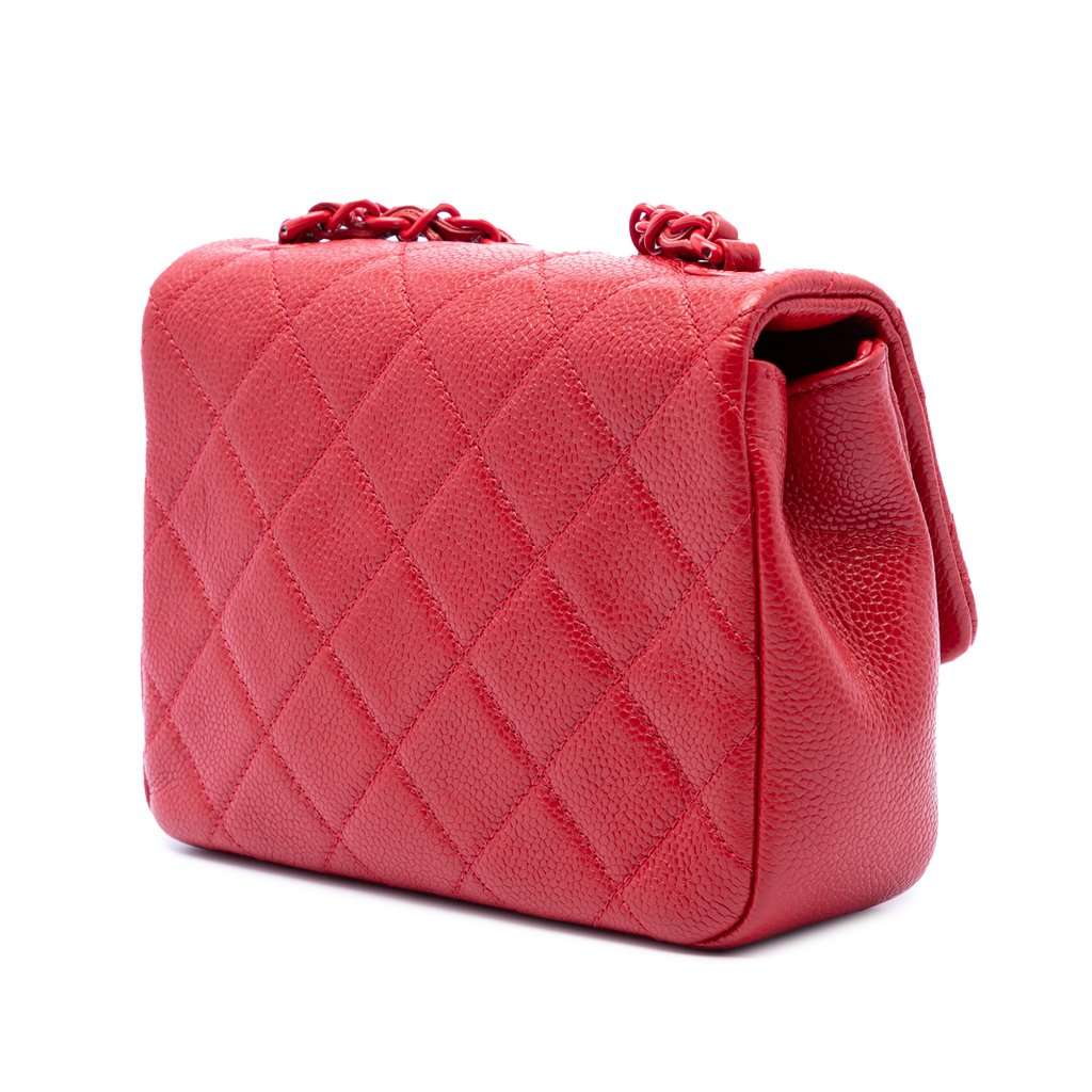 Chanel Mini Square Caviar Incognito Flap Red Leather Very good condition - Back View