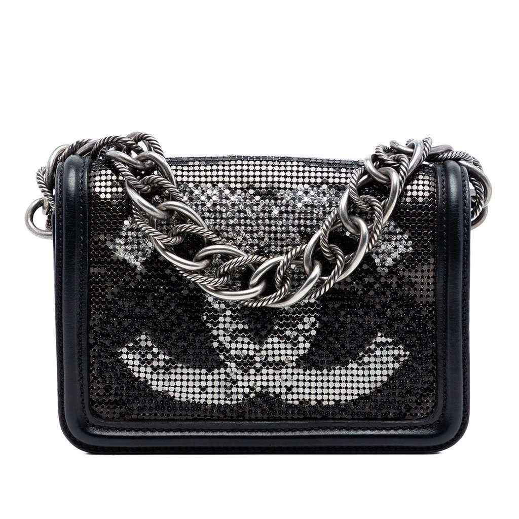 Chanel Small Lambskin Beaded Crystal Flap Black Leather Very good condition - Front View