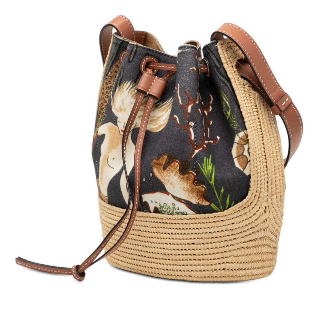 Loewe Paulas Ibiza Small Canvas Mermaid Print Balloon Drawstring Bucket Bag Black Very good condition - Back View