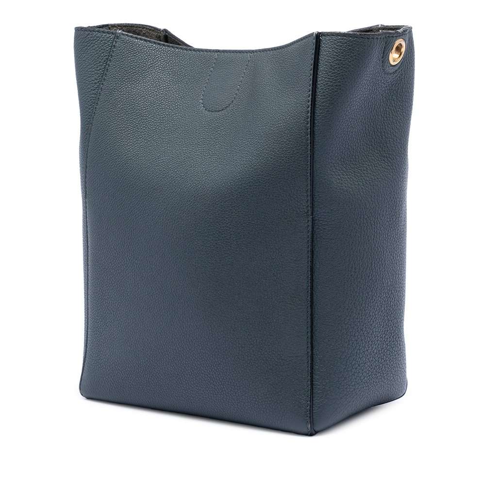 Celine Small Soft Grained Calfskin Seau Sangle Bucket Bag Blue Leather Very good condition - Back View