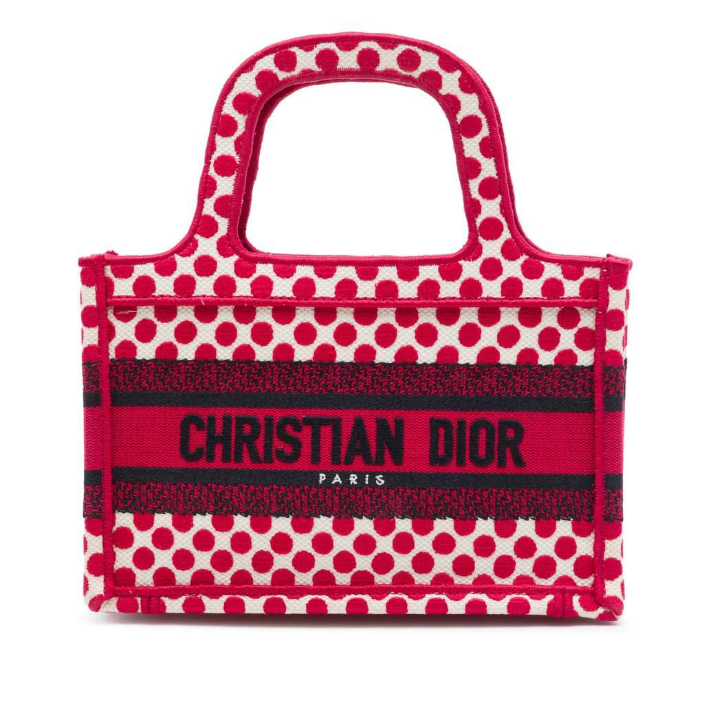 Dior DiorAmour Mini Embroidered Canvas Dots Book Tote Red Very good condition - Front View