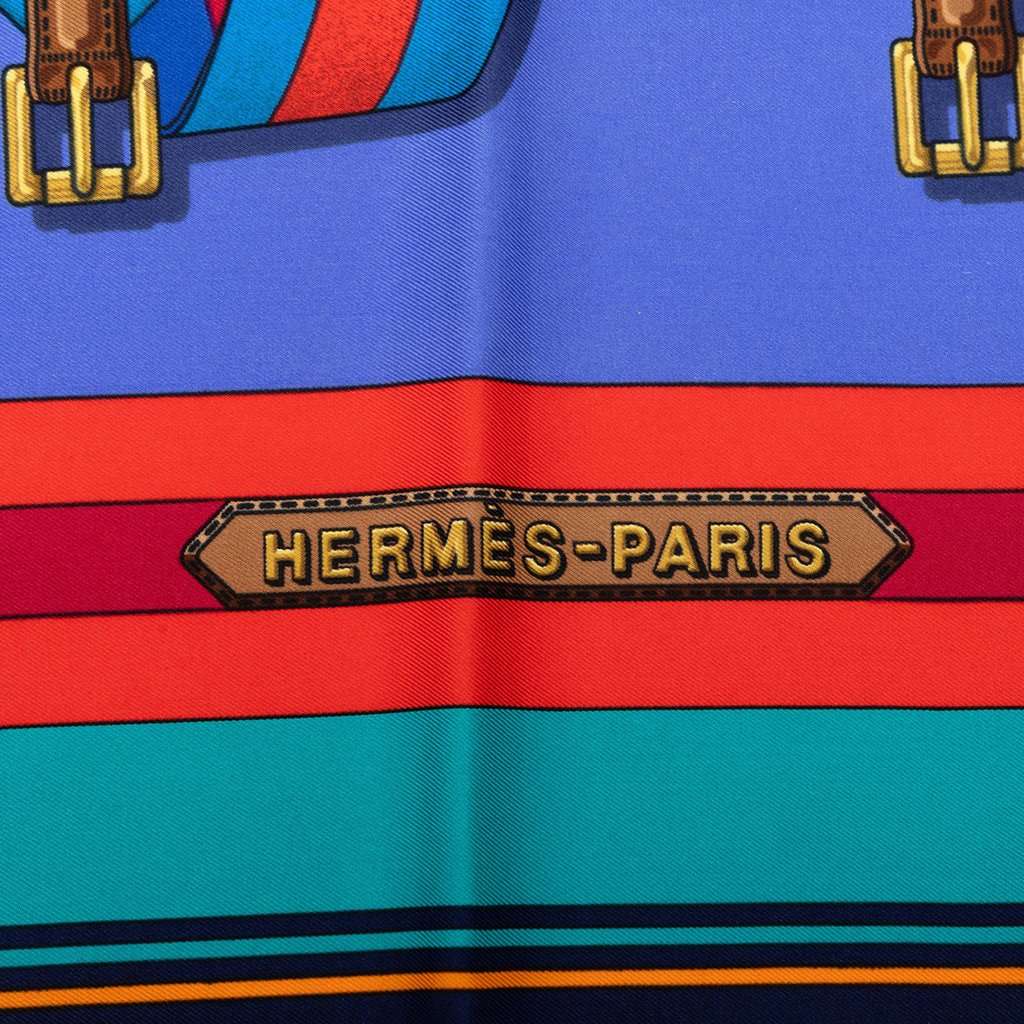 Hermès Les Sangles Silk Scarf 90 Blue Very good - Inside View