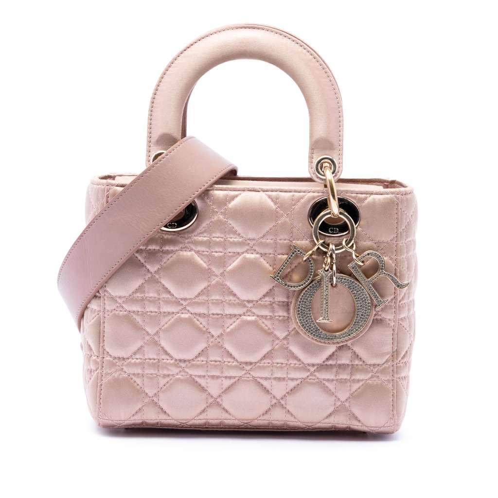 Dior Small Satin Cannage Swarovski Lady Dior Pink Very good condition - Front View