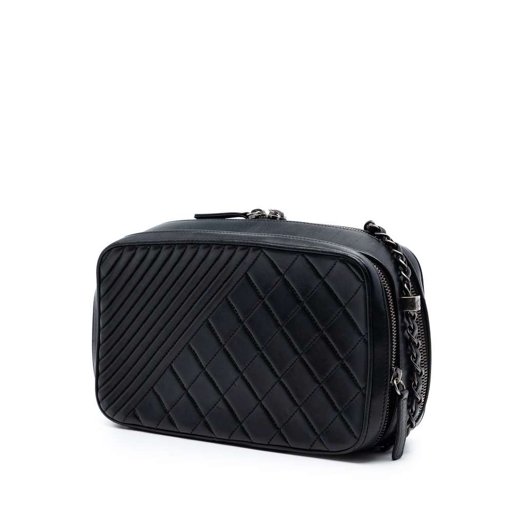 Chanel Medium Quilted Lambskin Coco Boy Camera Bag Black Leather Very good - Back View