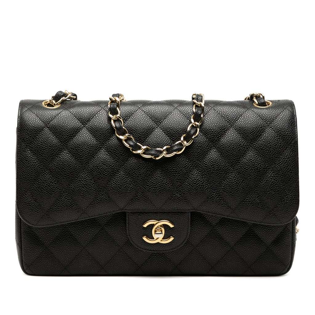 Chanel Jumbo Classic Caviar Double Flap Black Leather Very good - Front View