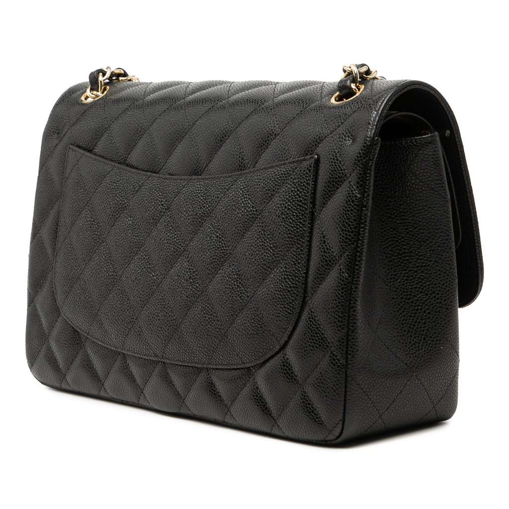 Chanel Jumbo Classic Caviar Double Flap Black Leather Very good - Back View