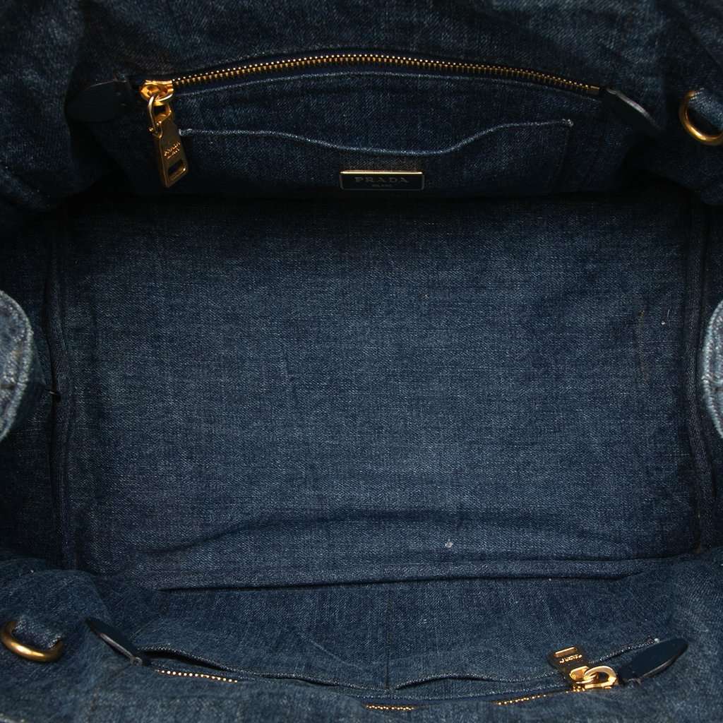 Prada Large Denim Canapa Logo Tote Blue Very good - Model View