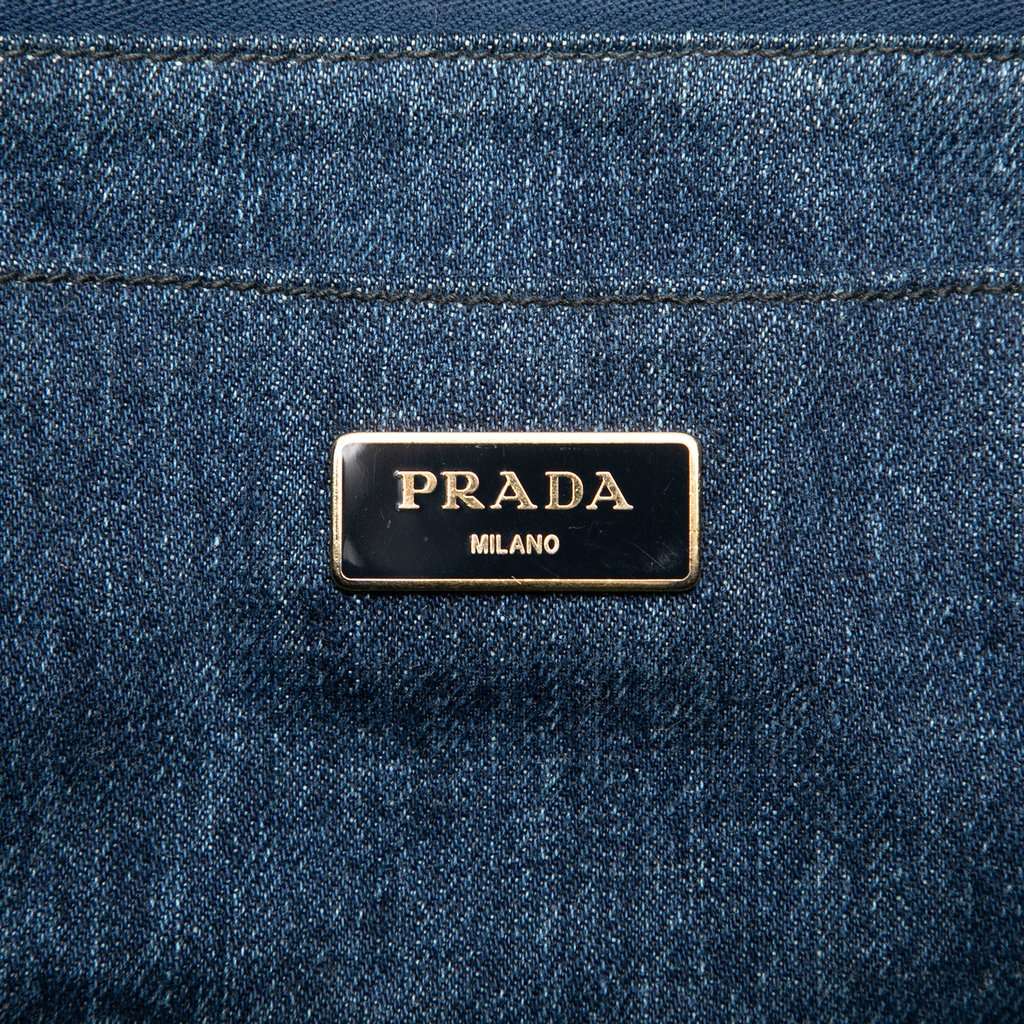 Prada Large Denim Canapa Logo Tote Blue Very good - Box View