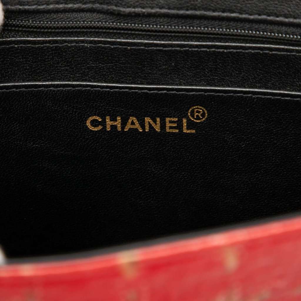 Chanel Chocolate Bar Patent Tweed Print Tote Red Leather Very good - Box View