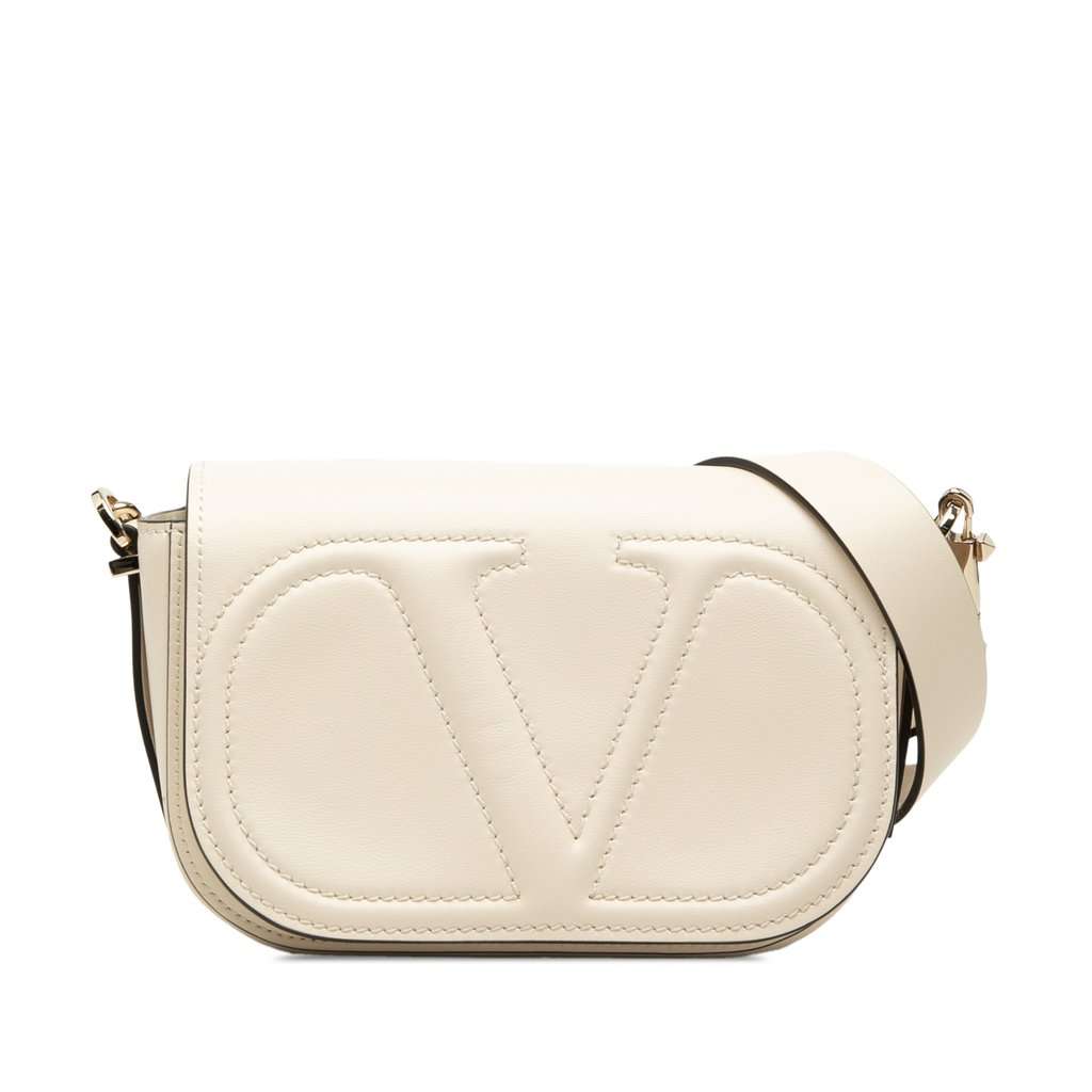 Valentino Small Calfskin VLogo Walk Crossbody White Leather Very good condition - Front View