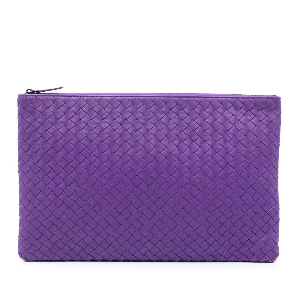 Bottega Veneta Nappa Intrecciato Clutch Purple Leather Very good condition - Front View