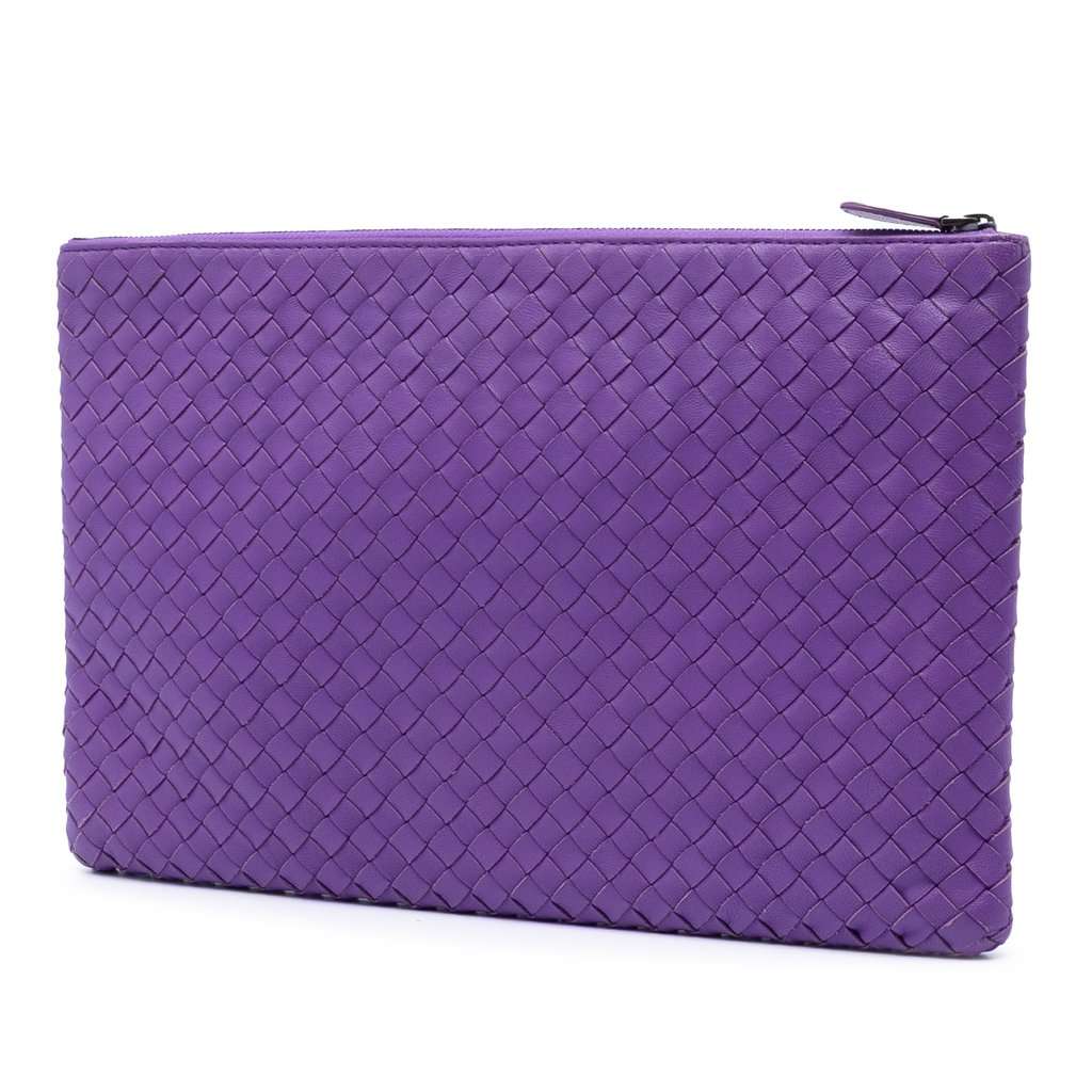 Bottega Veneta Nappa Intrecciato Clutch Purple Leather Very good condition - Back View