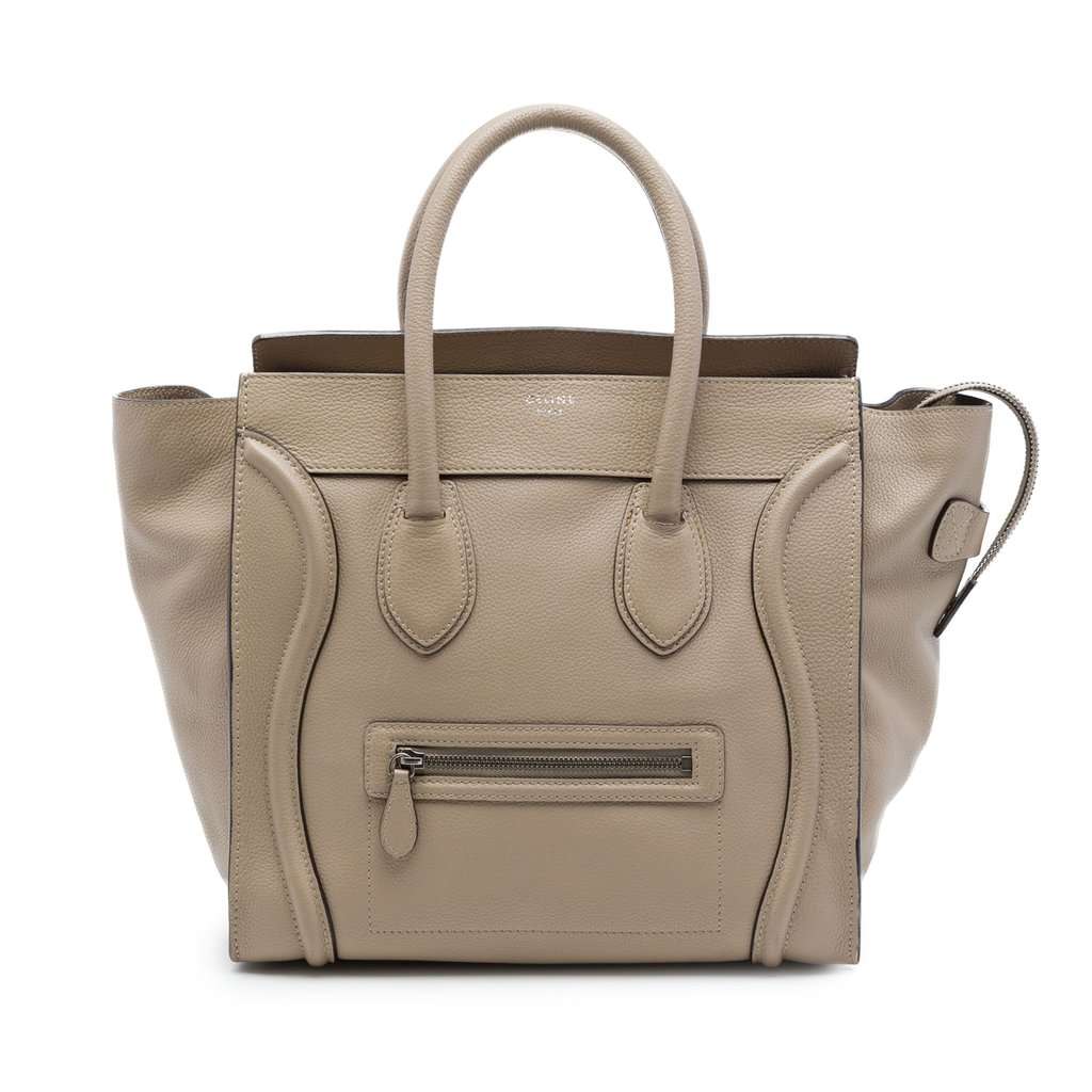 Celine Mini Drummed Calfskin Luggage Tote Beige Leather Good - Front View