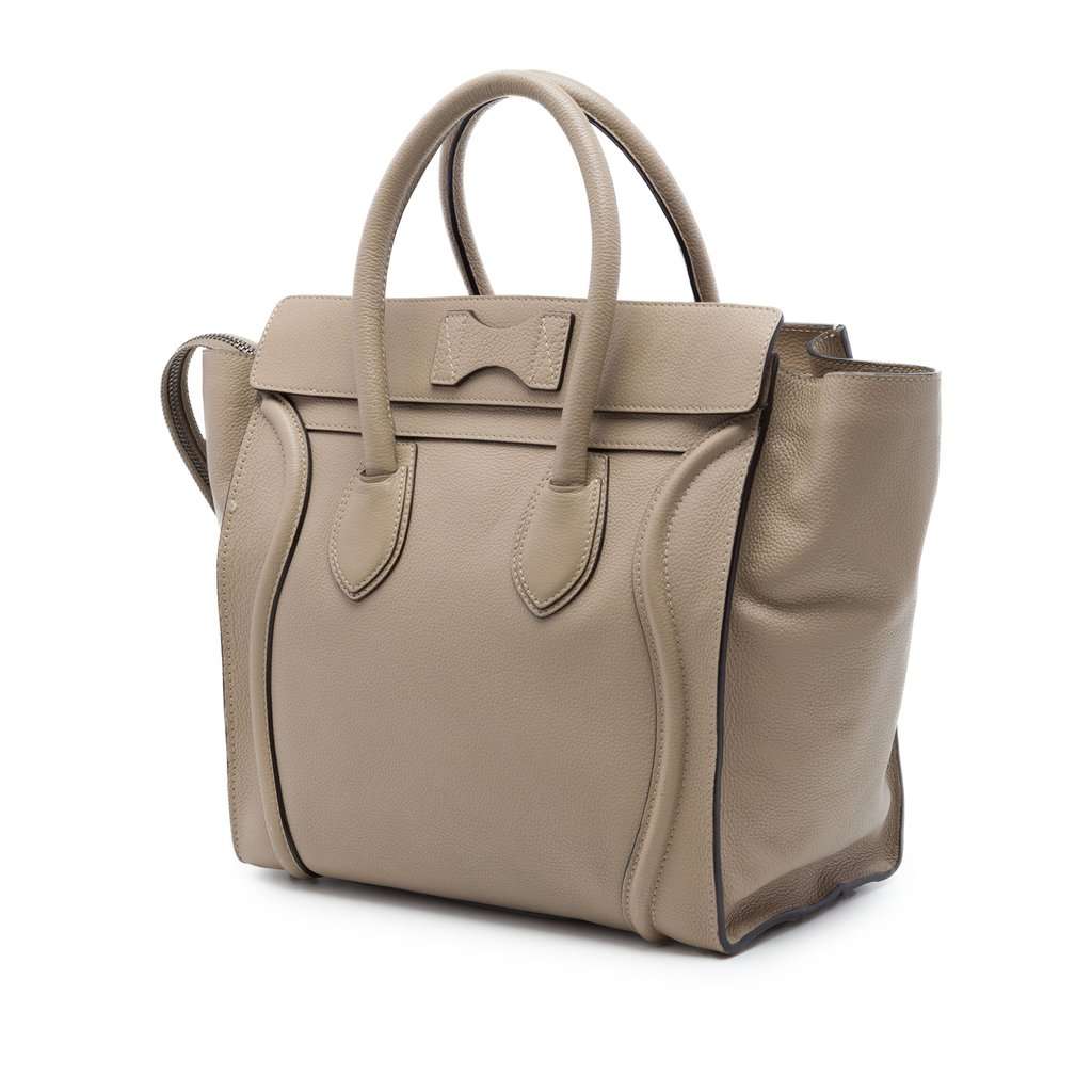 Celine Mini Drummed Calfskin Luggage Tote Beige Leather Good - Back View