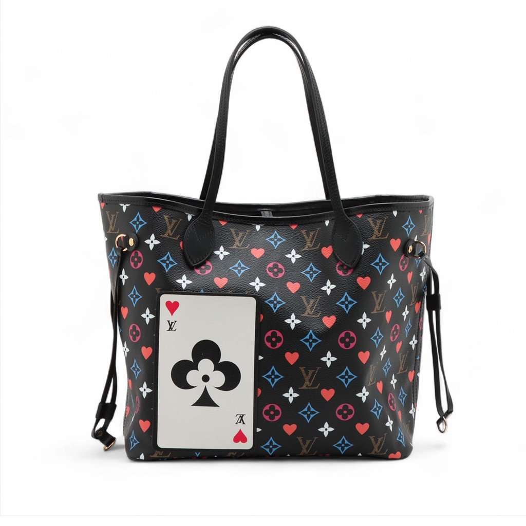 Louis Vuitton Monogram Game On Neverfull MM Black Very good condition - Front View
