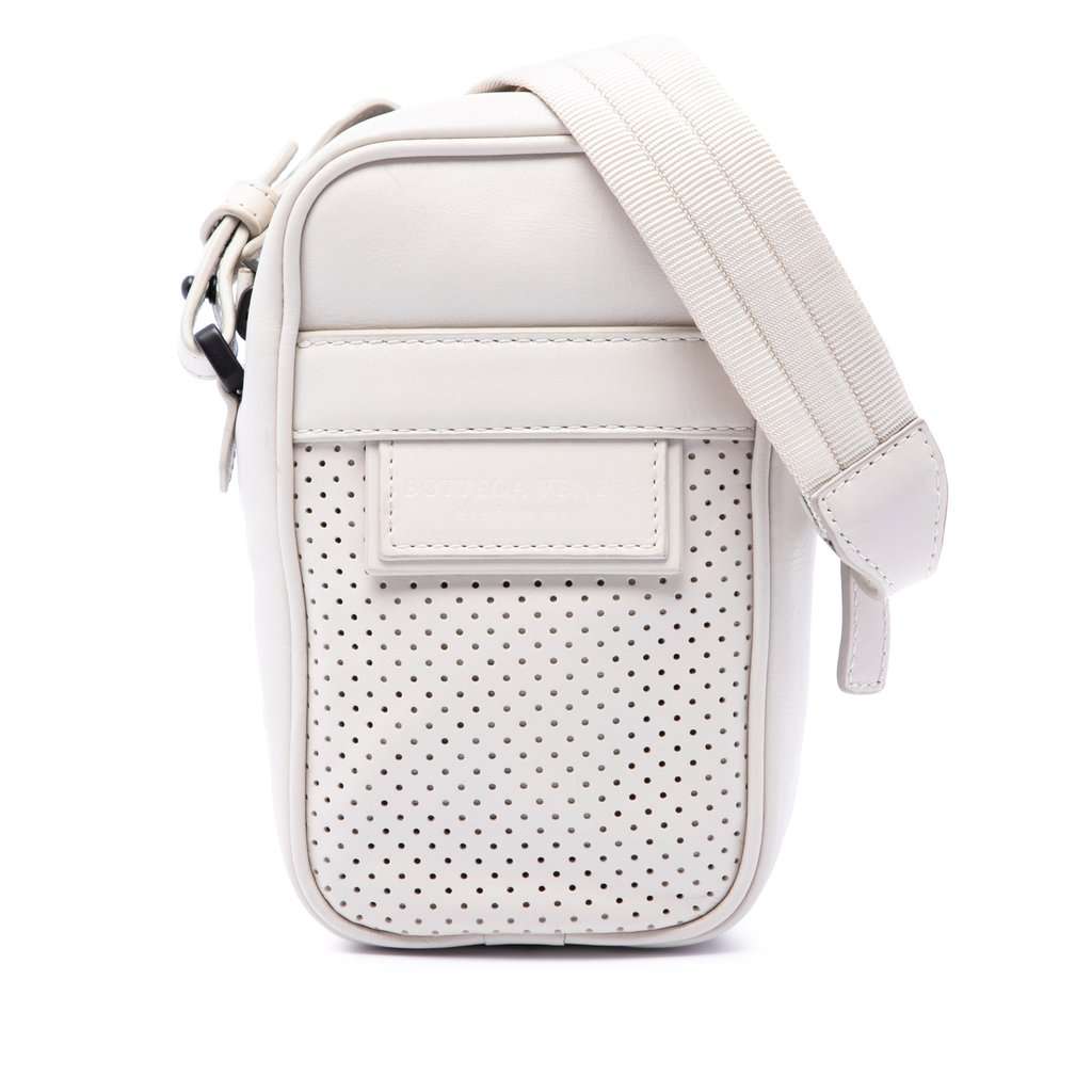 Bottega Veneta Perforated Calfskin Leggero Crossbody White Leather Very good - Front View