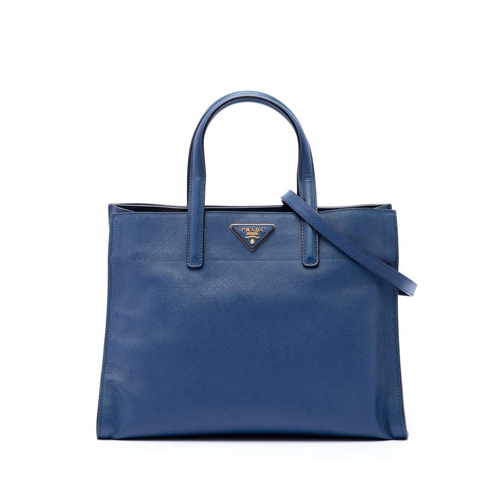 Prada Saffiano Soft Triple Pocket Tote Blue Leather Very good condition - Front View