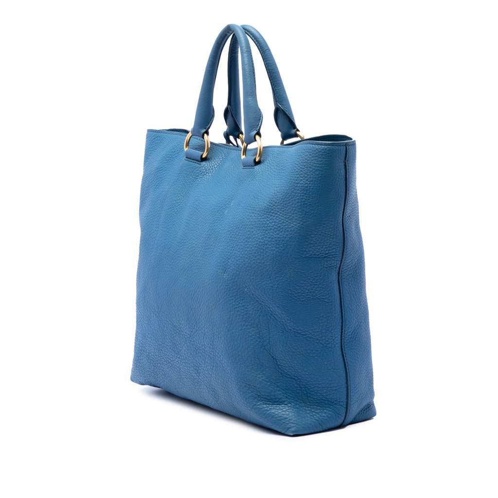 Prada Vitello Daino Open Convertible Tote Blue Leather Very good - Back View
