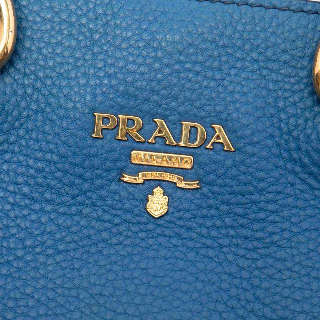 Prada Vitello Daino Open Convertible Tote Blue Leather Very good - Box View