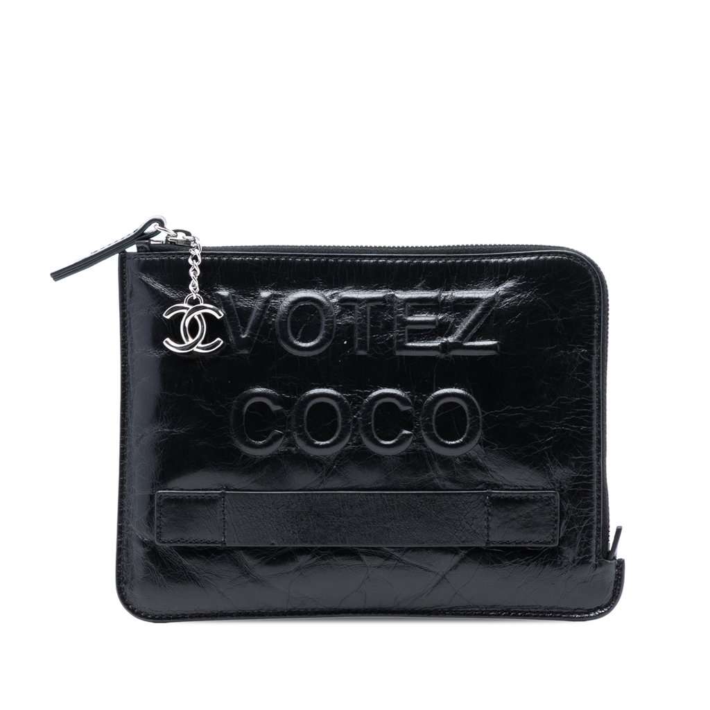 Chanel Aged Calfskin Votez Coco Clutch Black Leather Very good - Front View