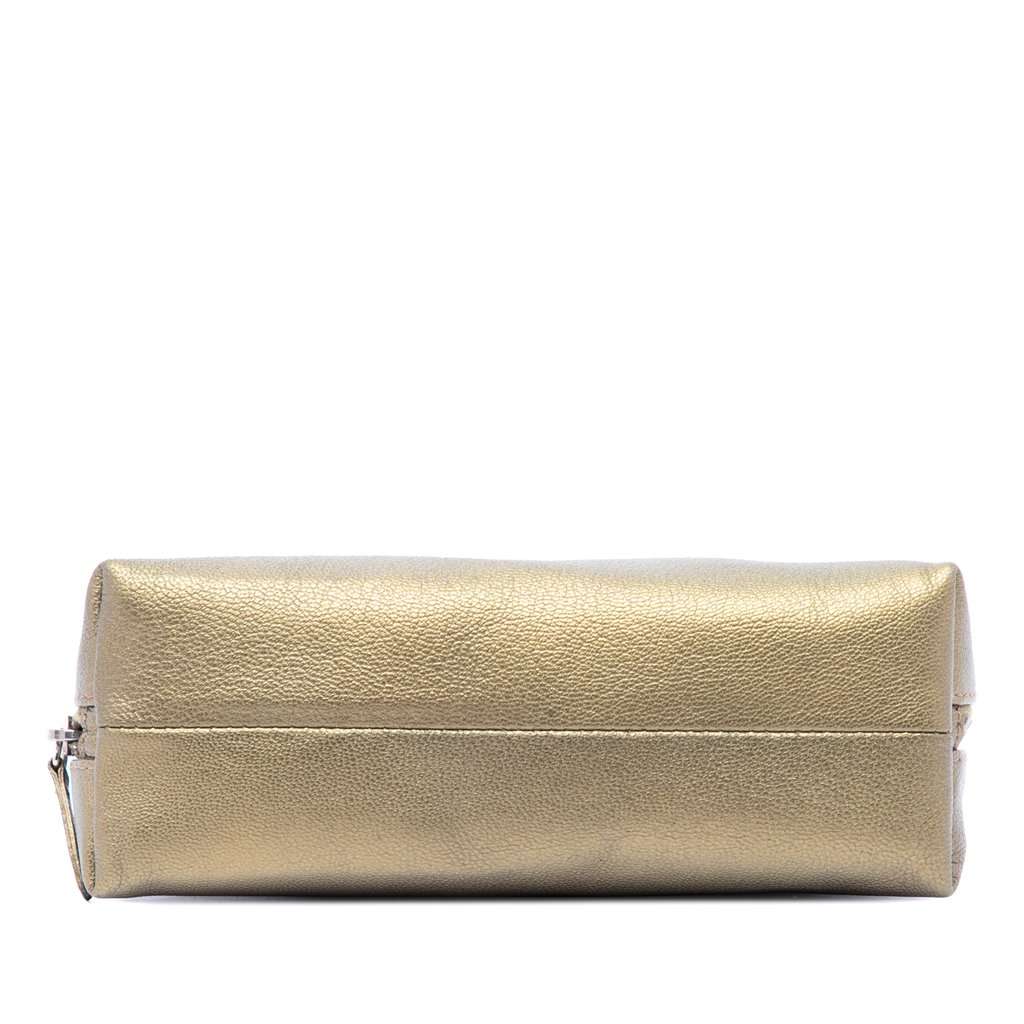 Chanel CC Metallic Calfskin Cosmetic Pouch Gold Leather Very good - Inside View