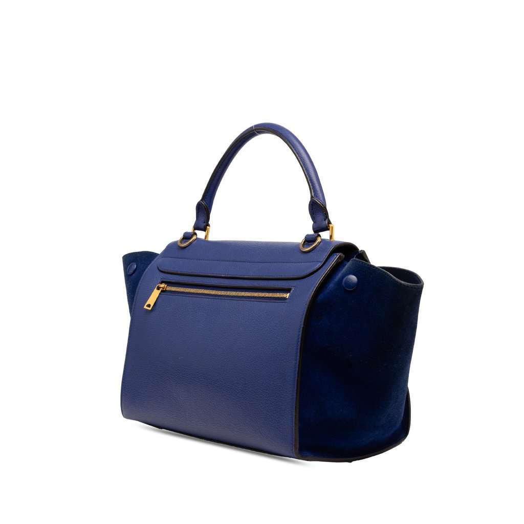 Celine Small Calfskin and Suede Trapeze Satchel Blue Leather Very good condition - Back View