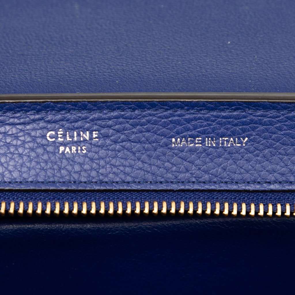 Celine Small Calfskin and Suede Trapeze Satchel Blue Leather Very good condition - Box View