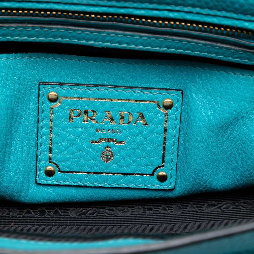 Prada Vitello Daino Sound Lock Satchel Blue Leather Very good condition - Box View