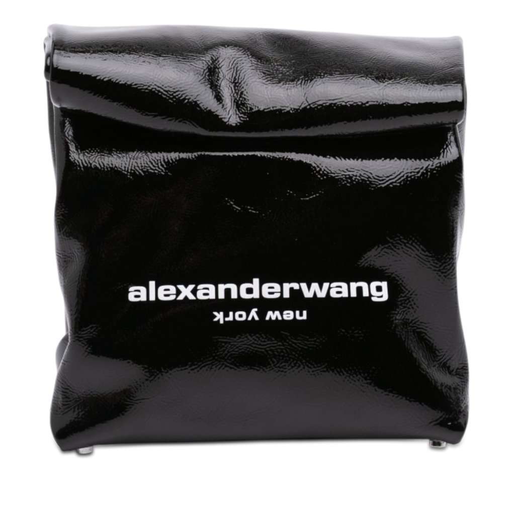 Alexander Wang Patent Logo Lunch Bag Clutch Black Leather Very good condition - Front View