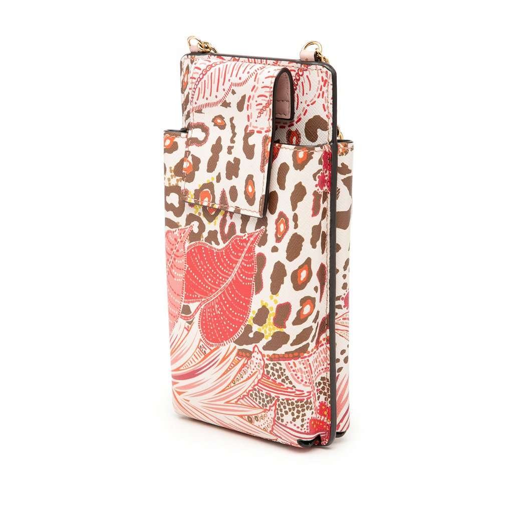 Salvatore Ferragamo Floral Printed Leather Vara Bow Phone Pouch Pink Leather Very good condition - Back View