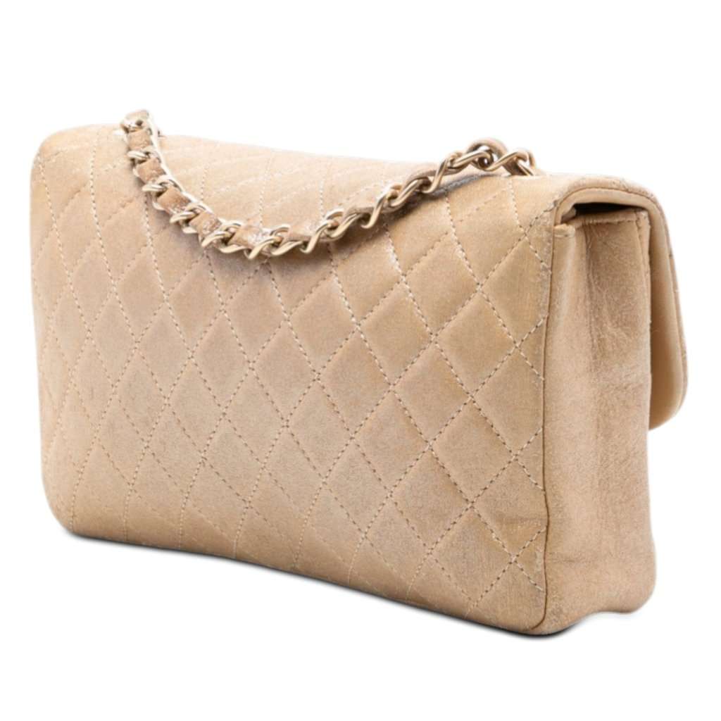 Chanel Small Quilted Iridescent Lambskin Pearl CC Crystal Flap Gold Leather Good - Back View